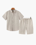 Linen Shirt and Shorts Set for Men with Drawstring Waist - Beige