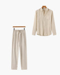 Linen Shirt and Trouser Set for Men, Monochrome Co-Ord - Beige