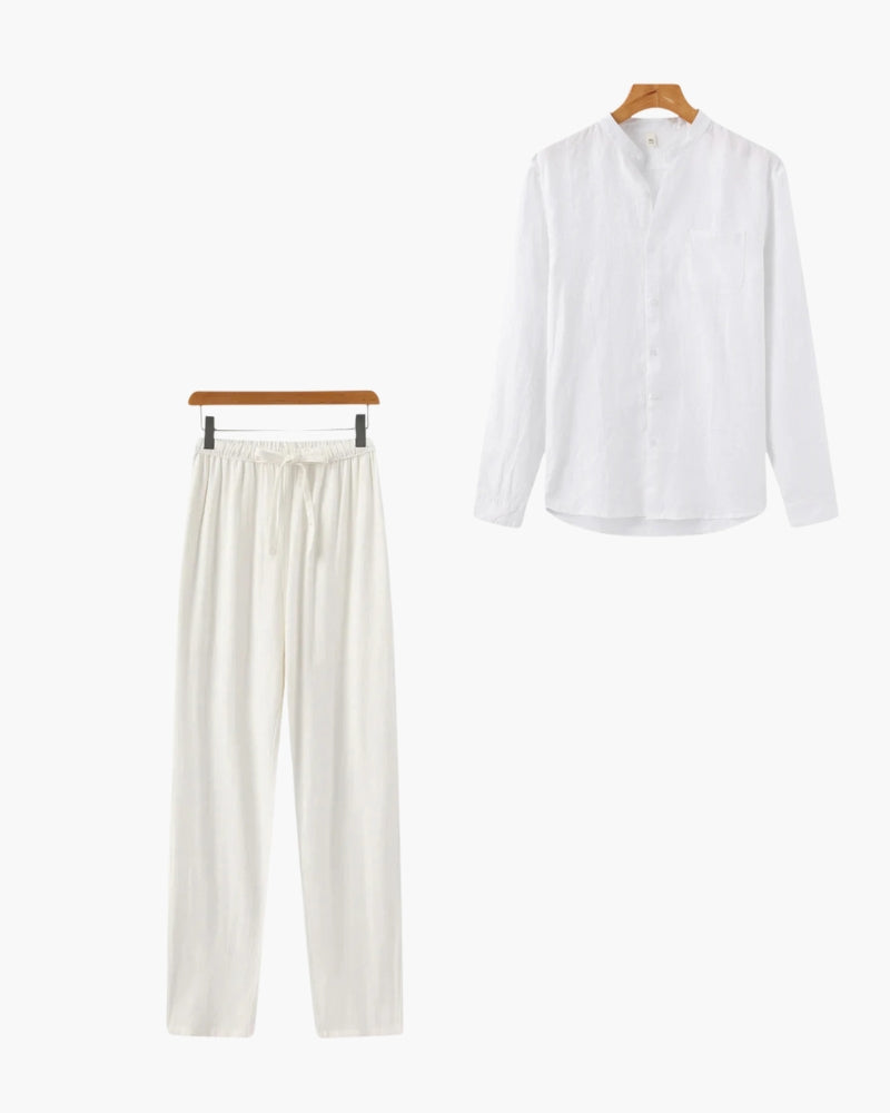 Linen Shirt and Trouser Set for Men, Monochrome Co-Ord