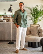 Long Sleeve Linen Shirt and Trouser Set for Men, Two Piece