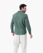 Long Sleeve Linen Shirt and Trouser Set for Men, Two Piece
