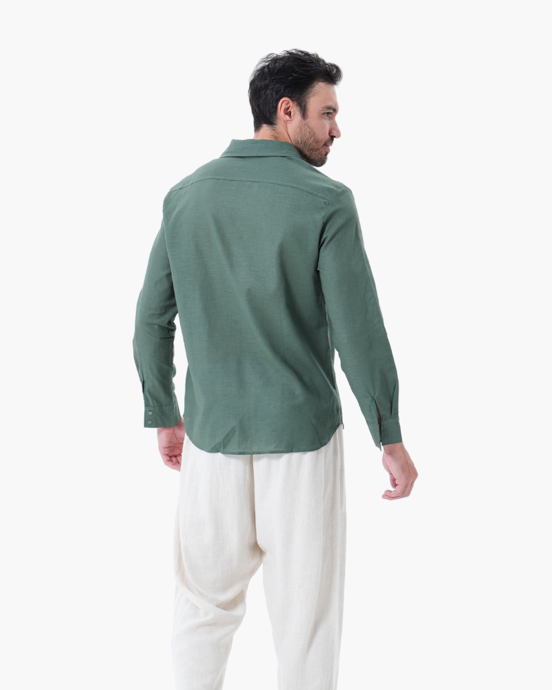Long Sleeve Linen Shirt and Trouser Set for Men, Two Piece