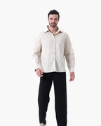Long Sleeve Linen Shirt and Trouser Set for Men, Two Piece
