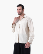 Long Sleeve Linen Shirt and Trouser Set for Men, Two Piece