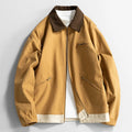 Men's Barn Jacket with Contrast Collar and Zip Front - Sienna Brown