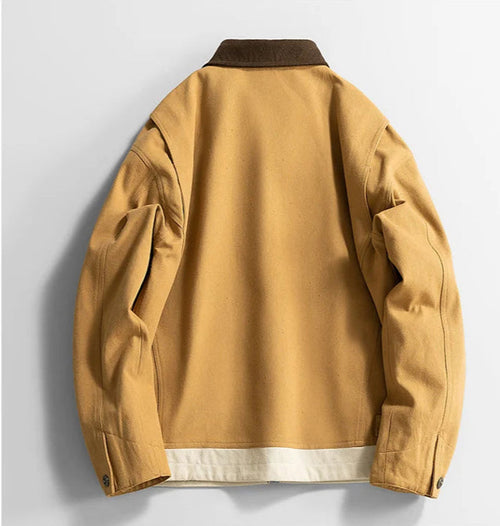 Men's Barn Jacket with Contrast Collar and Zip Front