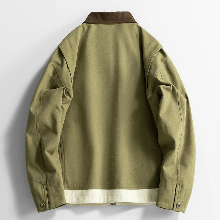 Men's Barn Jacket with Contrast Collar and Zip Front
