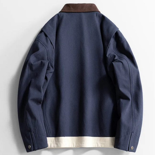 Men's Barn Jacket with Contrast Collar and Zip Front