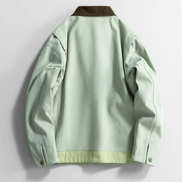 Men's Barn Jacket with Contrast Collar and Zip Front