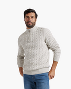 Men's Cable Knit Half-Zip Sweater with Ribbed Collar