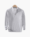 Men's Cable Knit Half-Zip Sweater with Ribbed Collar - Gray
