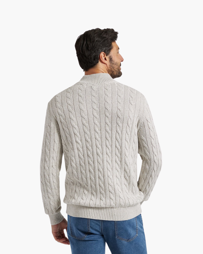 Men's Cable Knit Half-Zip Sweater with Ribbed Collar