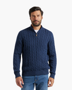 Men's Cable Knit Half-Zip Sweater with Ribbed Collar