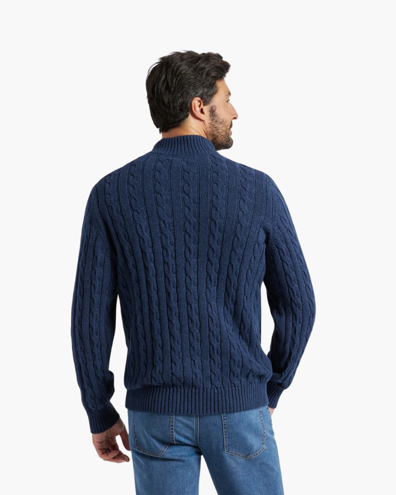 Men's Cable Knit Half-Zip Sweater with Ribbed Collar