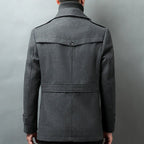 Men's Car Coat with Layered Stand Collar and Flap Pockets