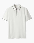 Men's Chunky Knit Zip Polo with Contrast Tipping - White