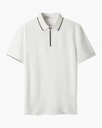 Men's Chunky Knit Zip Polo with Contrast Tipping - White
