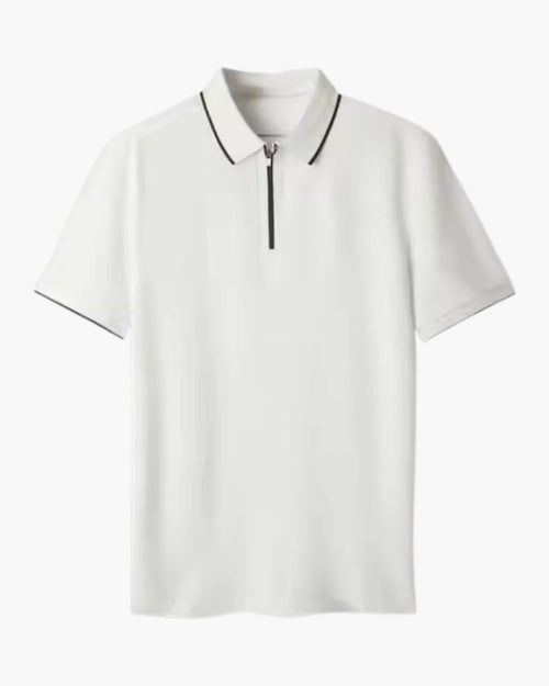 Men's Chunky Knit Zip Polo with Contrast Tipping - White