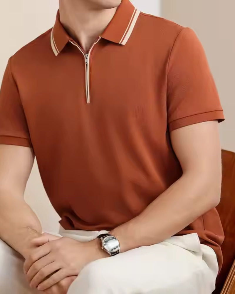 Men's Chunky Knit Zip Polo with Contrast Tipping