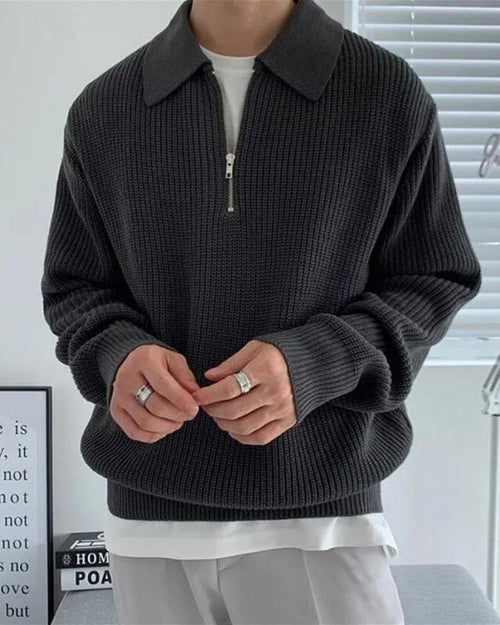 Men's Chunky Rib Knit Half-Zip Sweater with Collar