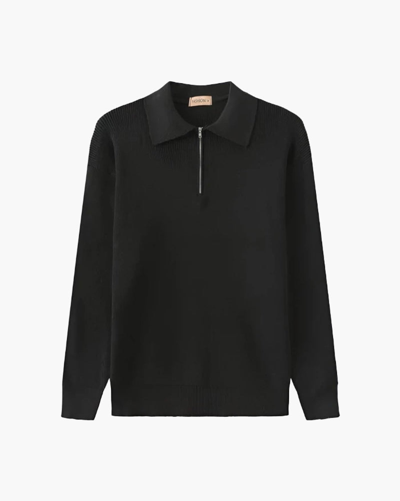 Men's Chunky Rib Knit Half-Zip Sweater with Collar - Dark Gray