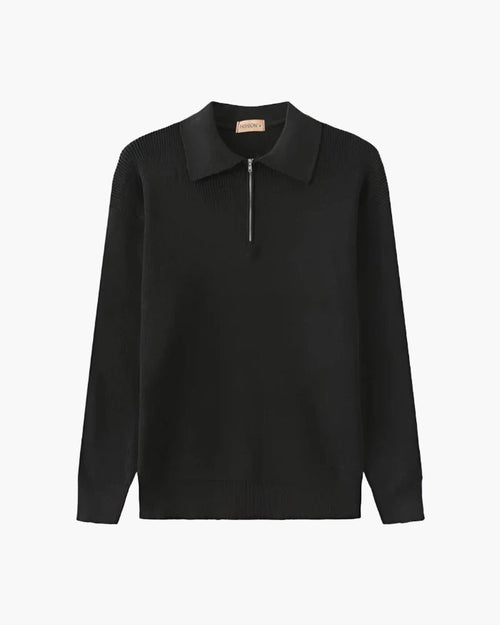 Men's Chunky Rib Knit Half-Zip Sweater with Collar - Dark Gray