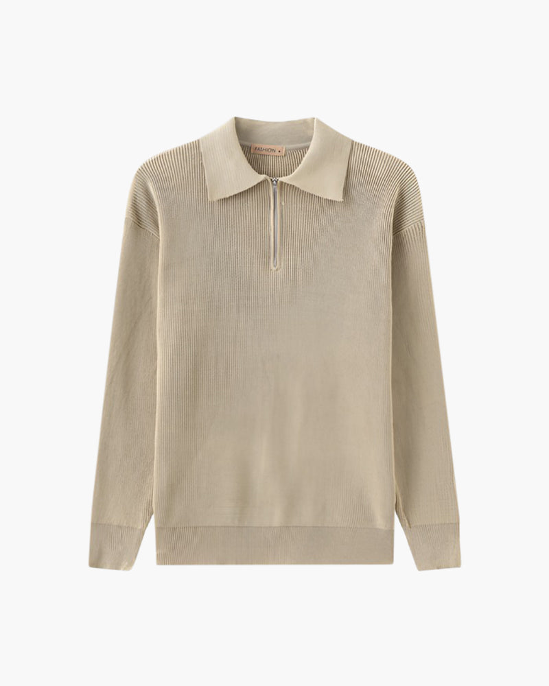 Men's Chunky Rib Knit Half-Zip Sweater with Collar - Nude