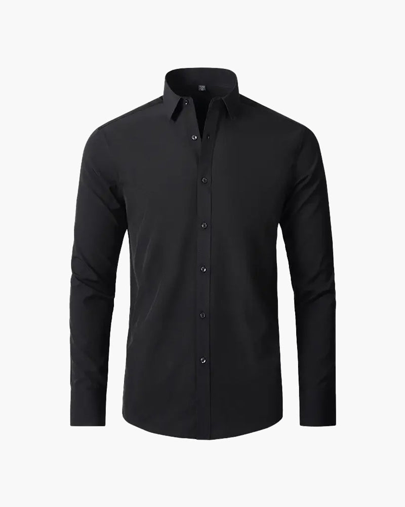 Men's Classic Long Sleeve Dress Shirt with Spread Collar - Black