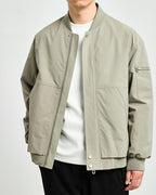 Men's Collarless Bomber Jacket with Sleeve Pocket - Gray