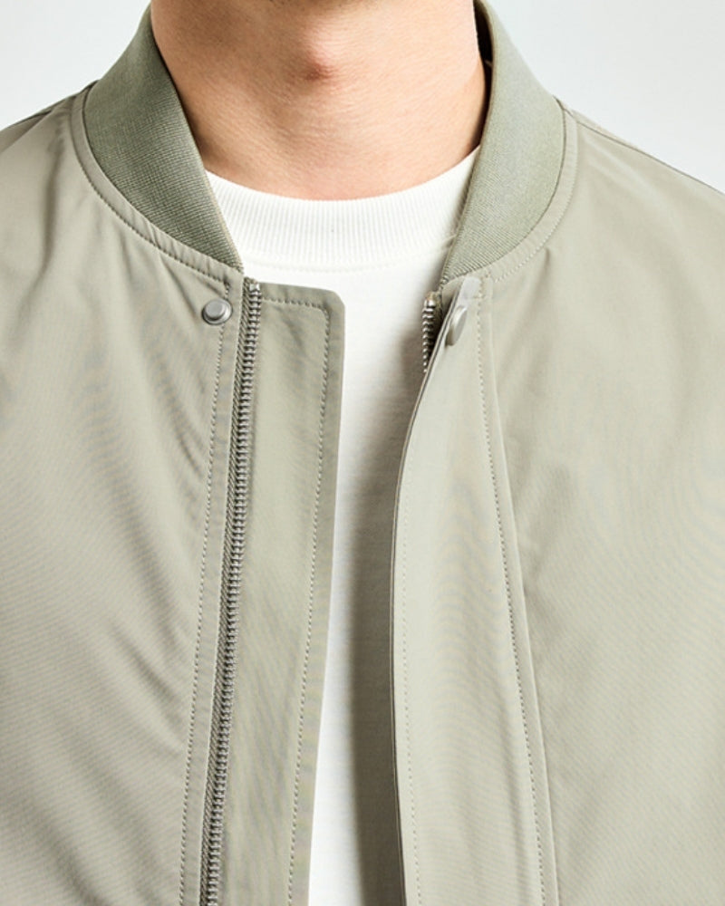 Men's Collarless Bomber Jacket with Sleeve Pocket