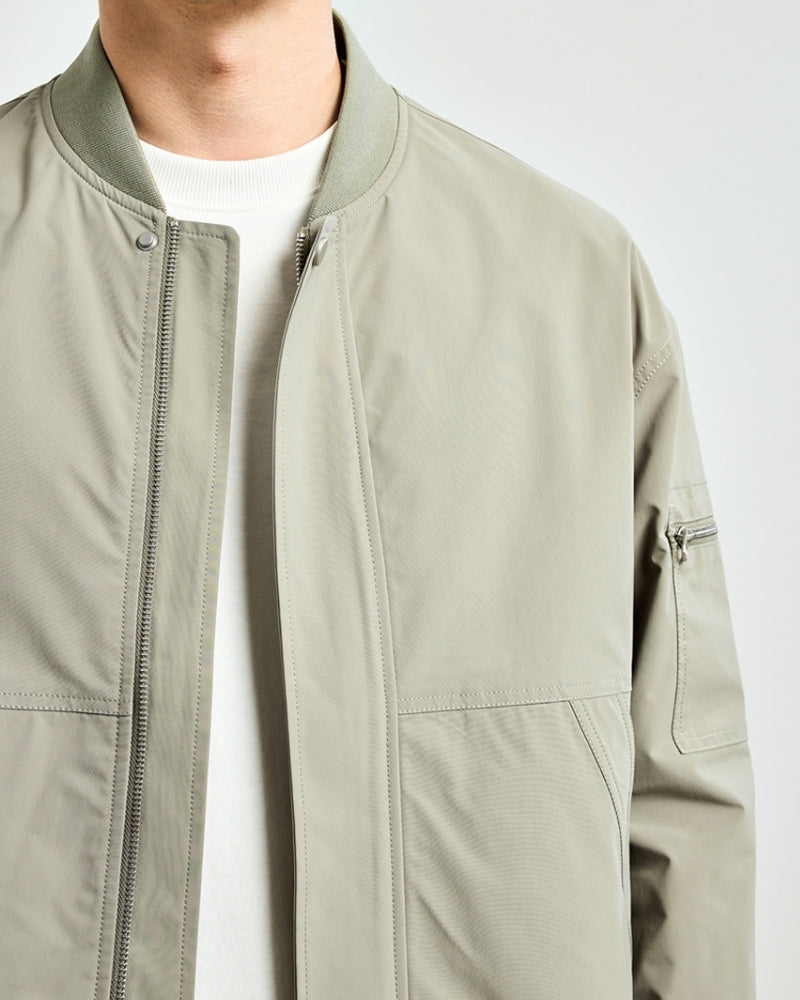 Men's Collarless Bomber Jacket with Sleeve Pocket