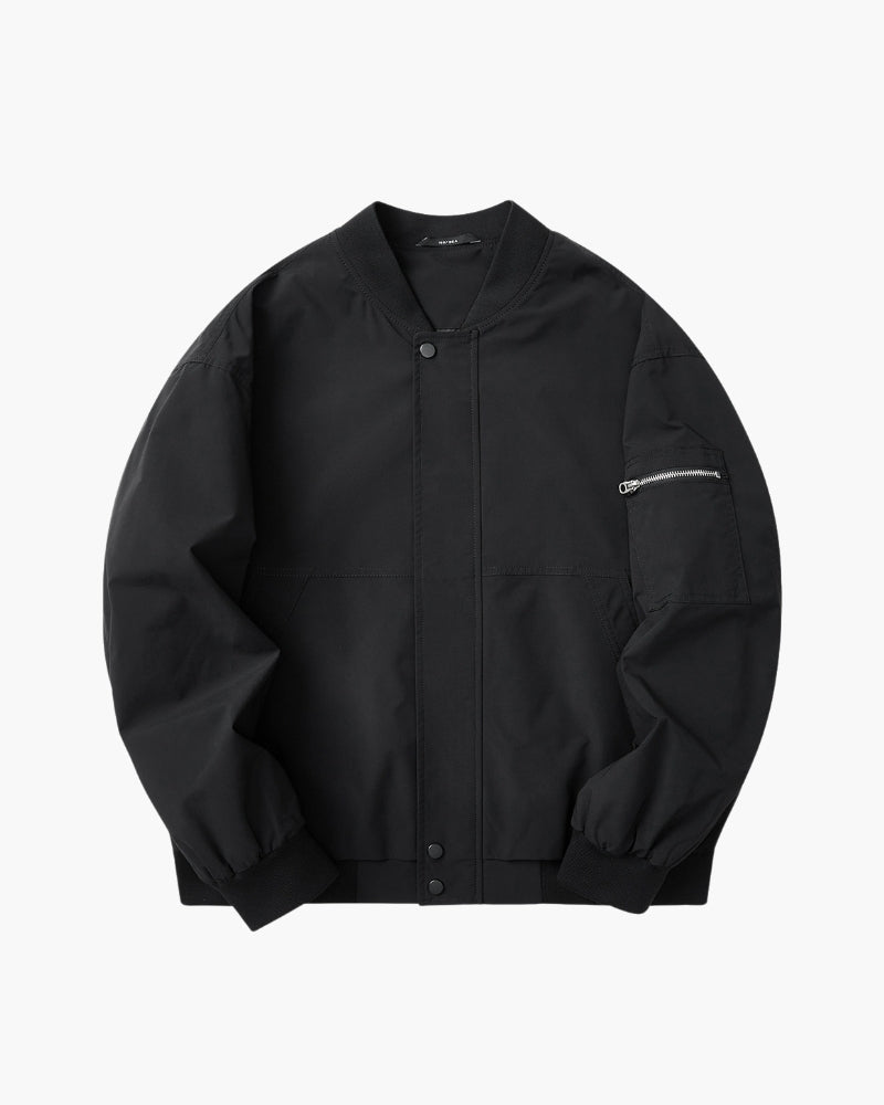 Men's Collarless Bomber Jacket with Sleeve Pocket