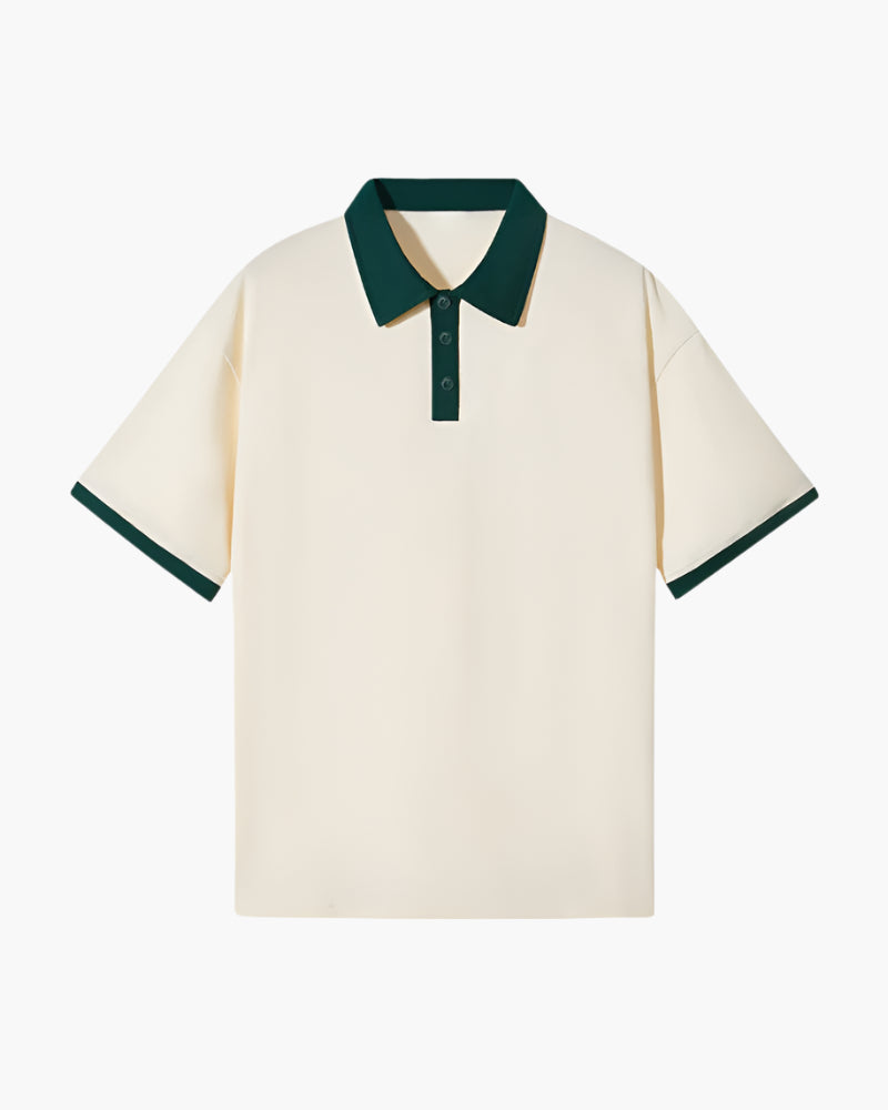 Men's Contrast Collar Short Sleeve Polo Shirt - Green