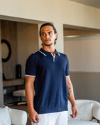 Men's Contrast Tipped Knit Polo Shirt with Short Sleeves