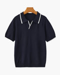 Men's Contrast Tipped Knit Polo Shirt with Short Sleeves - Navy