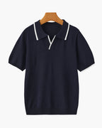Men's Contrast Tipped Knit Polo Shirt with Short Sleeves - Navy