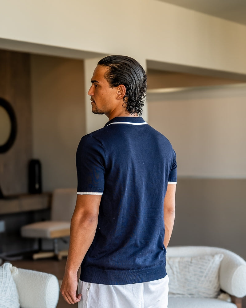 Men's Contrast Tipped Knit Polo Shirt with Short Sleeves
