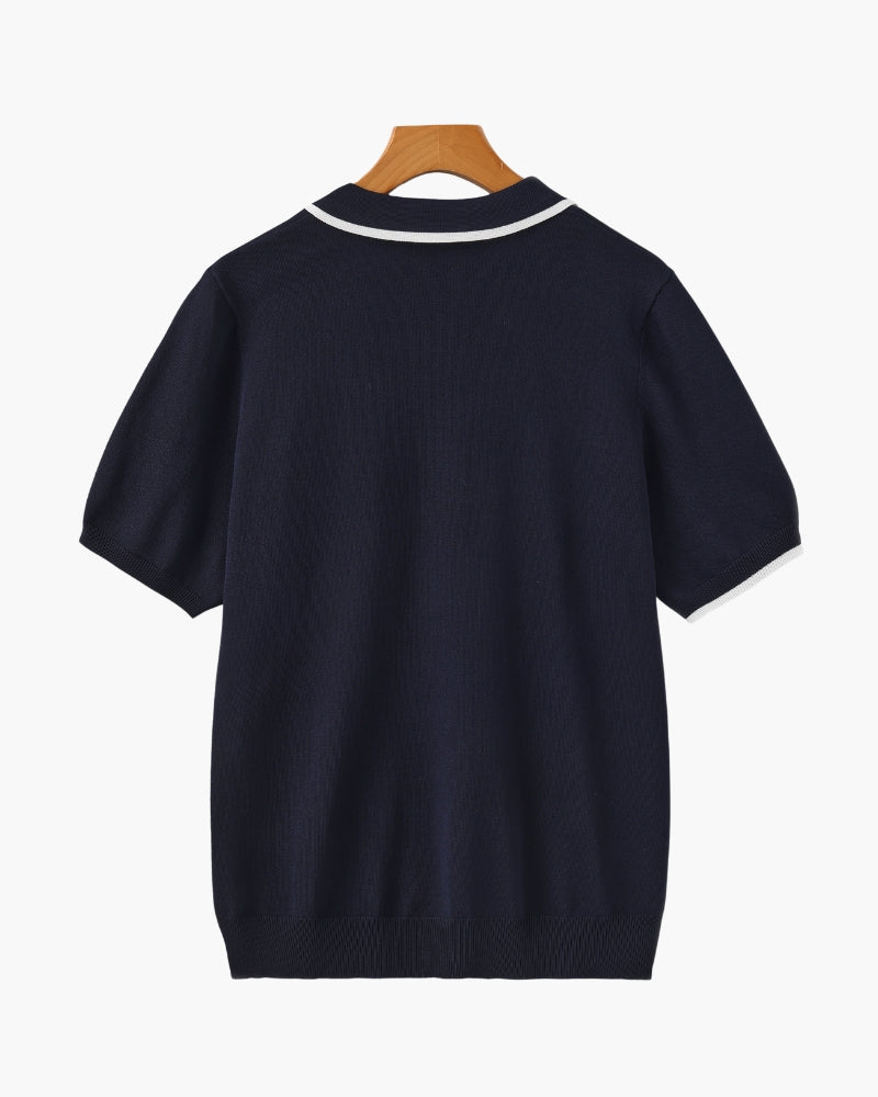 Men's Contrast Tipped Knit Polo Shirt with Short Sleeves