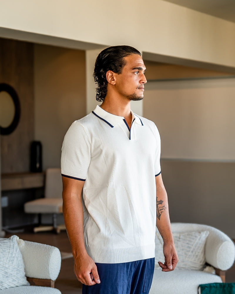 Men's Contrast Tipped Knit Polo Shirt with Short Sleeves