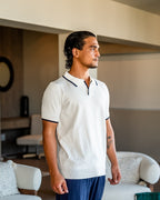 Men's Contrast Tipped Knit Polo Shirt with Short Sleeves