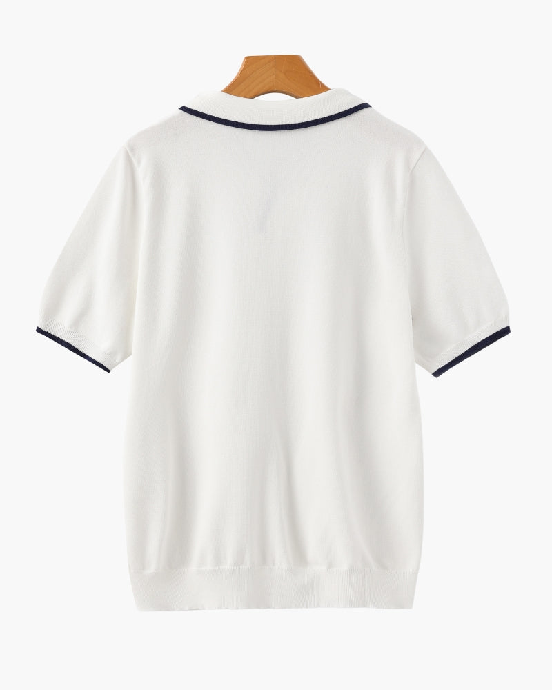 Men's Contrast Tipped Knit Polo Shirt with Short Sleeves