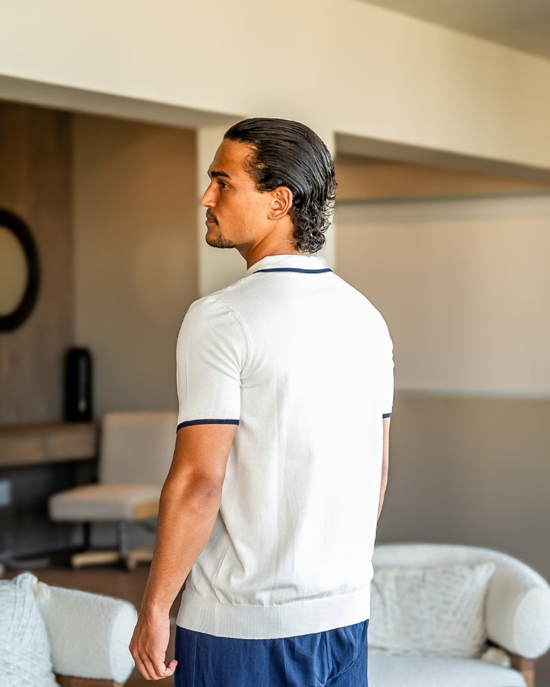 Men's Contrast Tipped Knit Polo Shirt with Short Sleeves