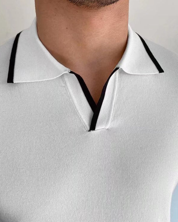Men's Contrast Tipped Knit Polo Shirt with Short Sleeves