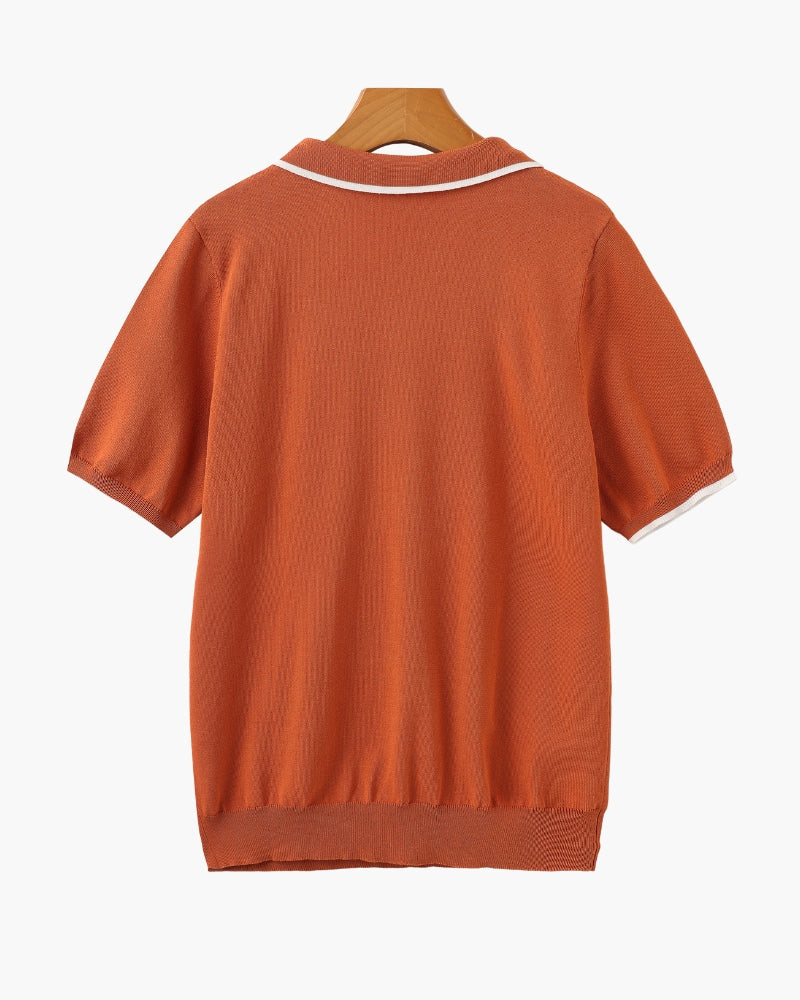 Men's Contrast Tipped Knit Polo Shirt with Short Sleeves