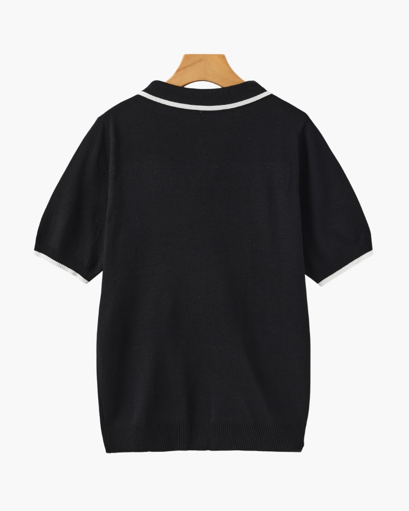 Men's Contrast Tipped Knit Polo Shirt with Short Sleeves