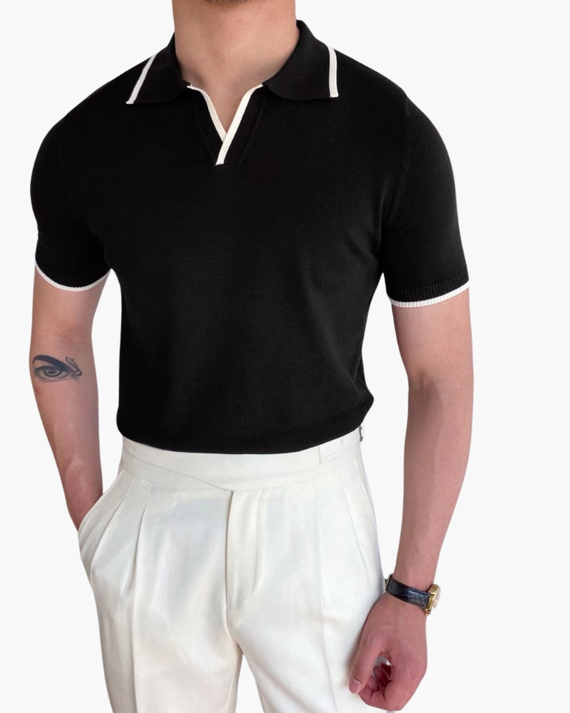 Men's Contrast Tipped Knit Polo Shirt with Short Sleeves