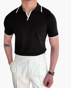 Men's Contrast Tipped Knit Polo Shirt with Short Sleeves