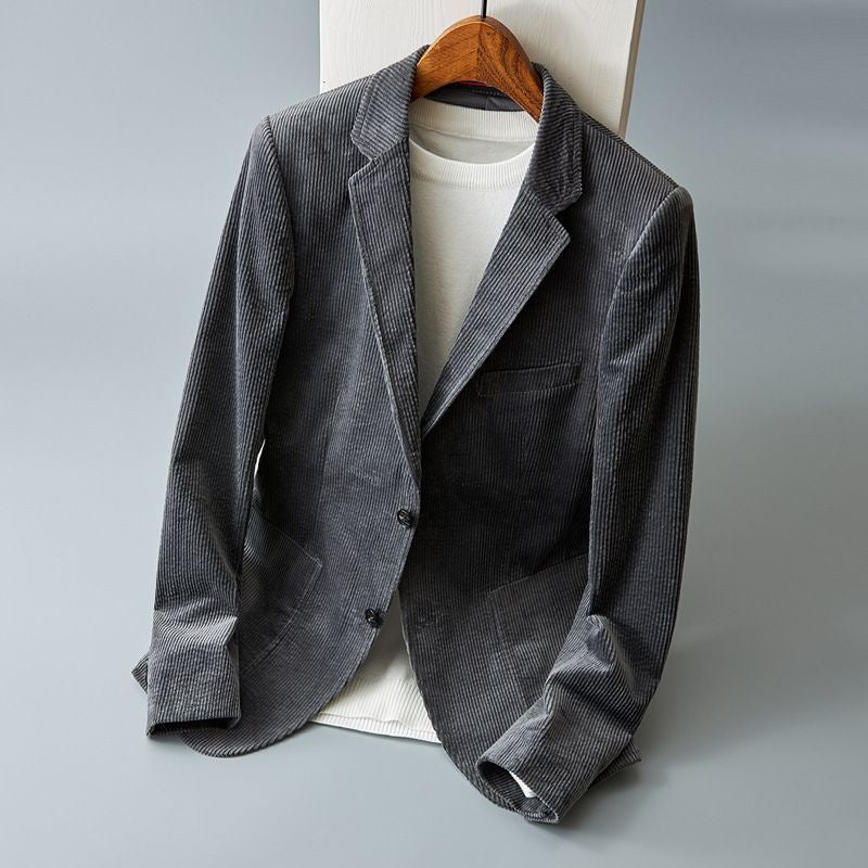 Men's Corduroy Blazer with Two-Button Front and Flap Pockets