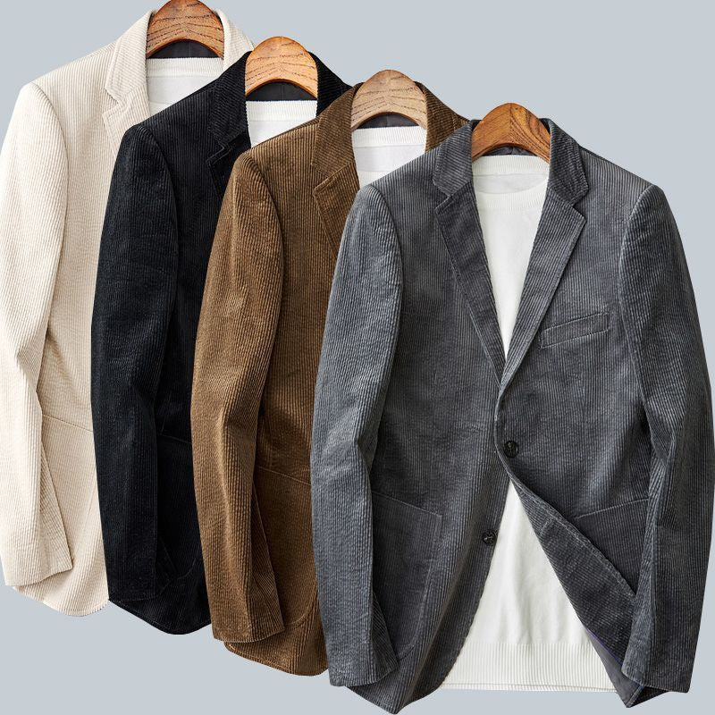 Men's Corduroy Blazer with Two-Button Front and Flap Pockets