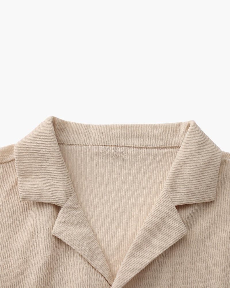 Men's Corduroy Camp Collar Shirt and Drawstring Shorts Set